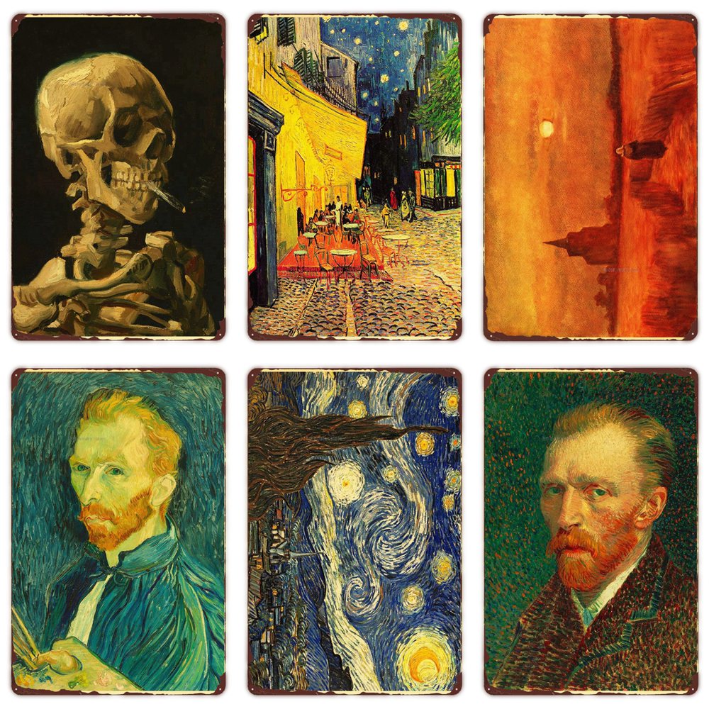 Vintage Collectible Tins - لوحة فنية معدنية عتيقة لفان جوخ،