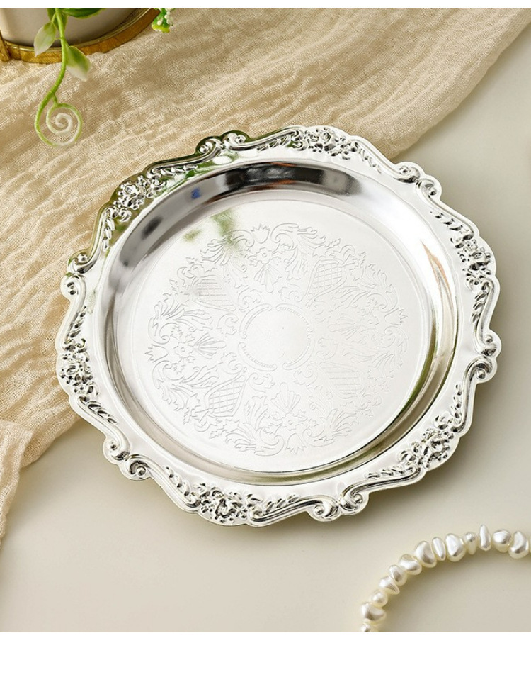 Vintage Collectible Dishes - صينية معدنية عتيقة منقوشة فاخرة للتقديم،